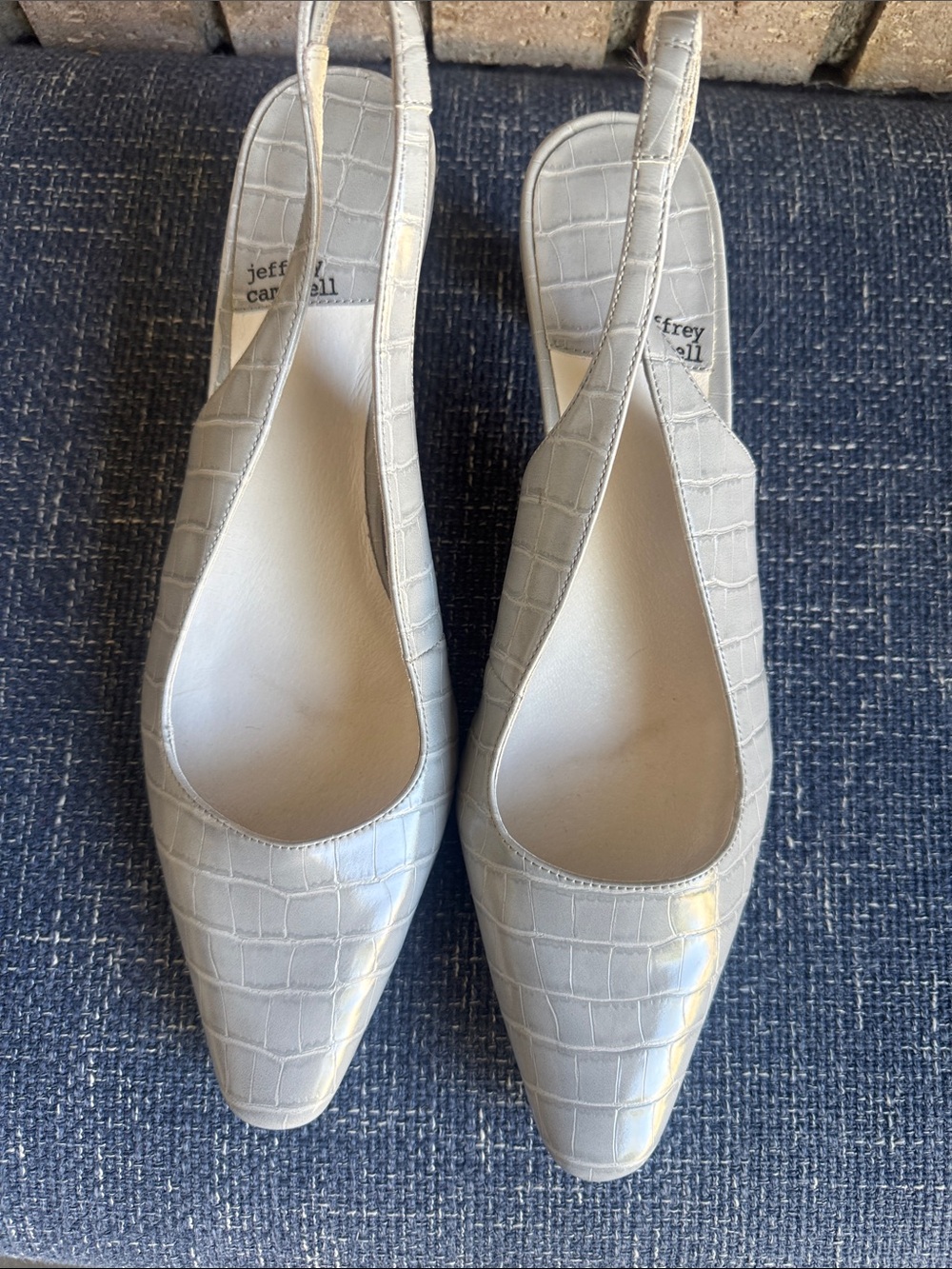 Jeffrey Campbell Light Gray Croc-Embossed Slingback Pumps